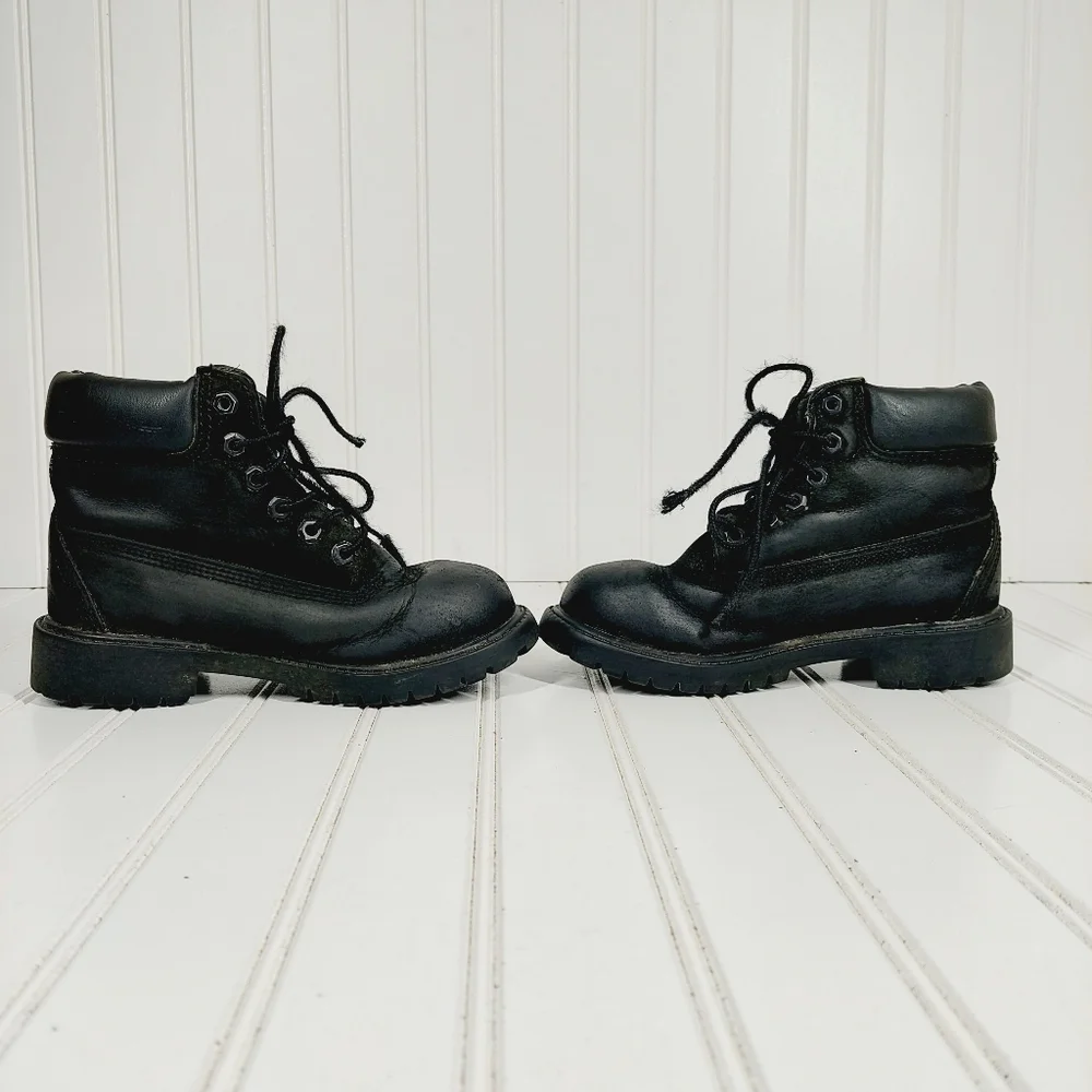 Timberland '6' Classic Black Leather Lace Up Kids Winter Boots A384
